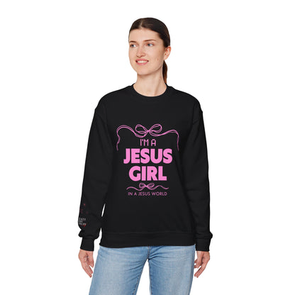 Jesus girl in a Jesus World Sweatshirt