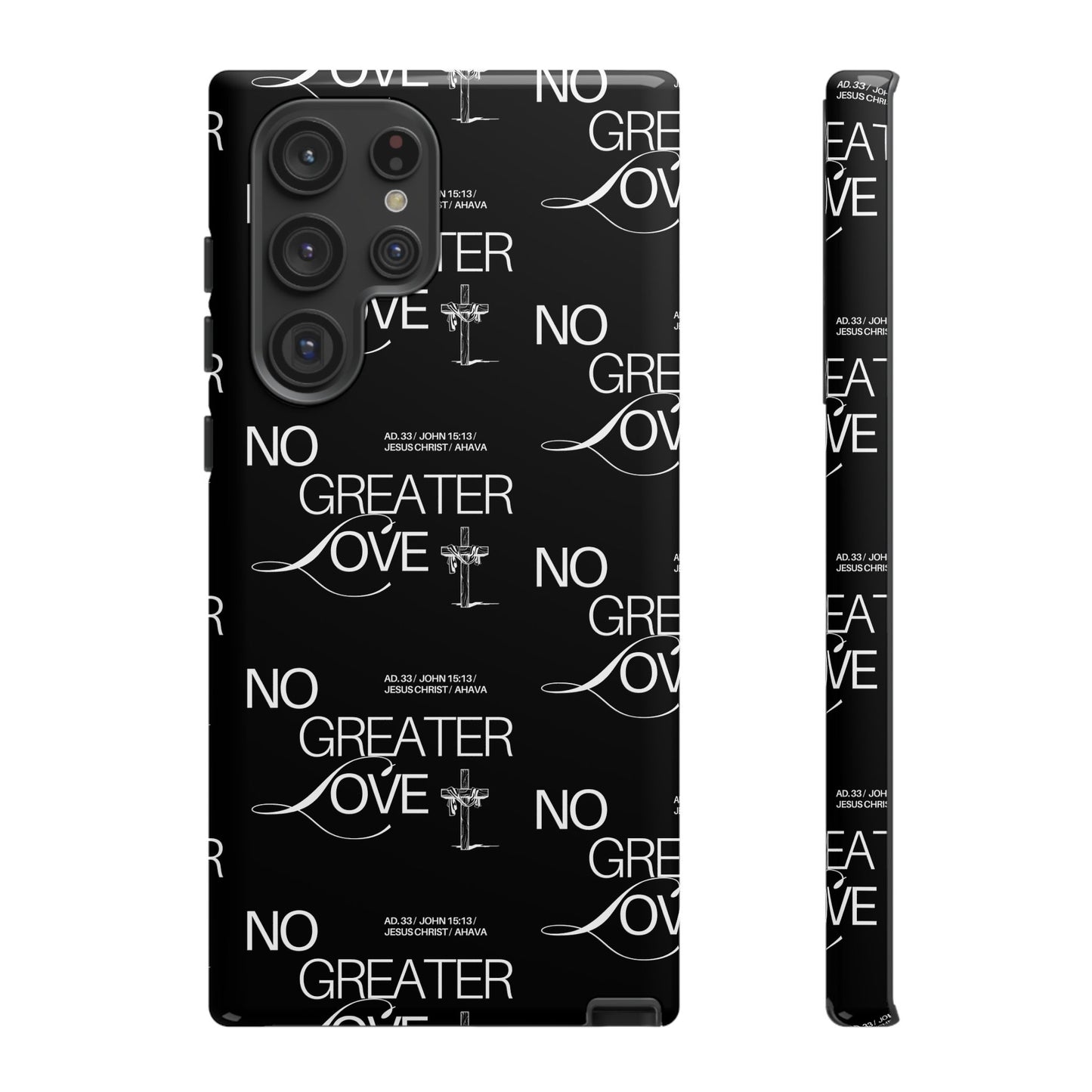 No Greater Love Phone Case Black | John 15:13 Bible Verse Case | Sleek Christian Gift for Men | Tough Minimalist Scripture Cover