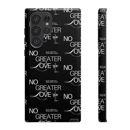 No Greater Love Phone Case Black | John 15:13 Bible Verse Case | Sleek Christian Gift for Men | Tough Minimalist Scripture Cover
