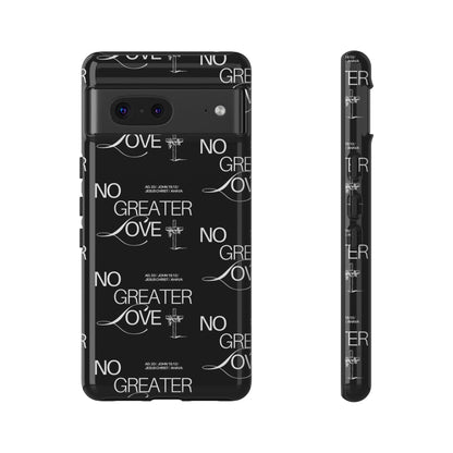 No Greater Love Phone Case Black | John 15:13 Bible Verse Case | Sleek Christian Gift for Men | Tough Minimalist Scripture Cover