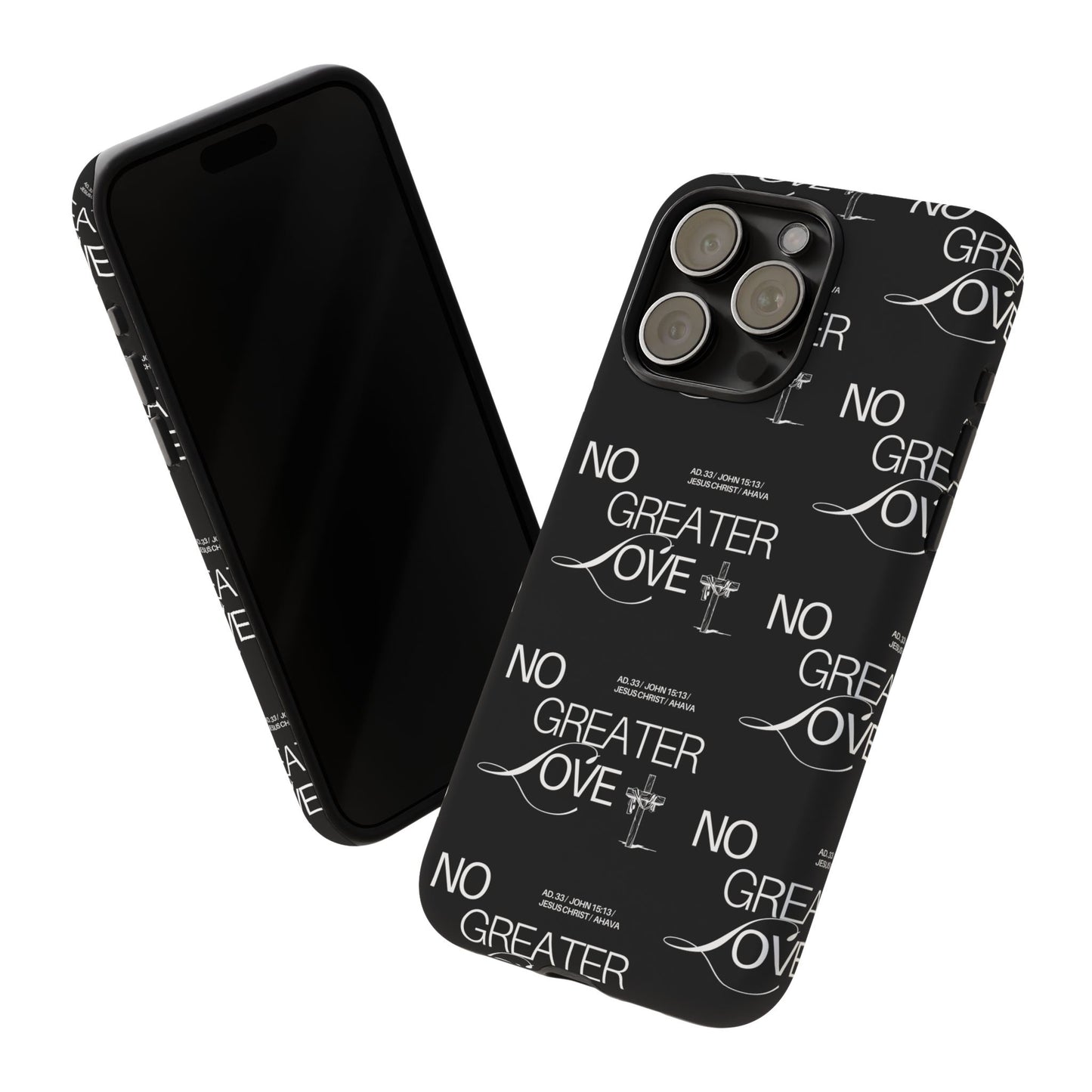 No Greater Love Phone Case Black | John 15:13 Bible Verse Case | Sleek Christian Gift for Men | Tough Minimalist Scripture Cover