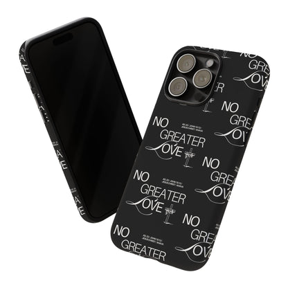 No Greater Love Phone Case Black | John 15:13 Bible Verse Case | Sleek Christian Gift for Men | Tough Minimalist Scripture Cover