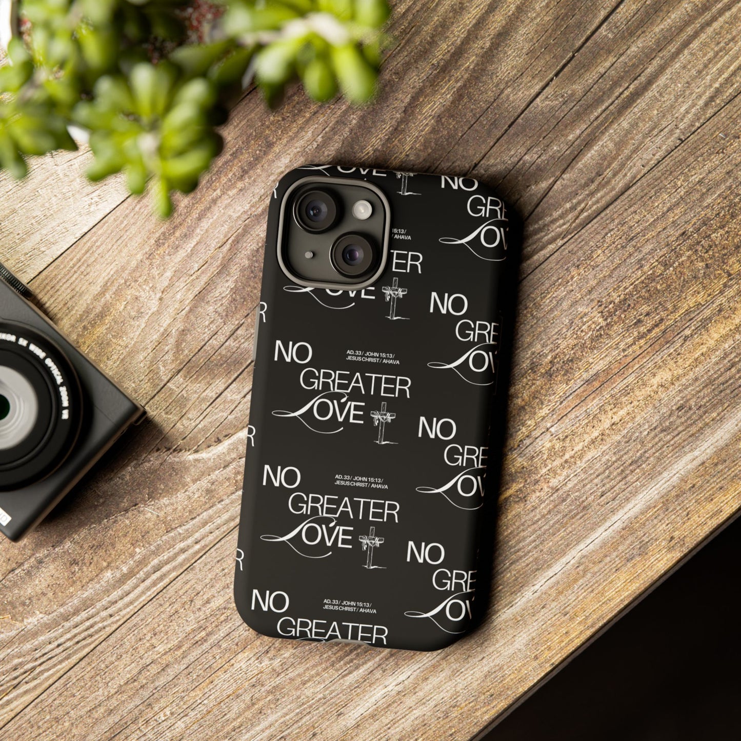 No Greater Love Phone Case Black | John 15:13 Bible Verse Case | Sleek Christian Gift for Men | Tough Minimalist Scripture Cover