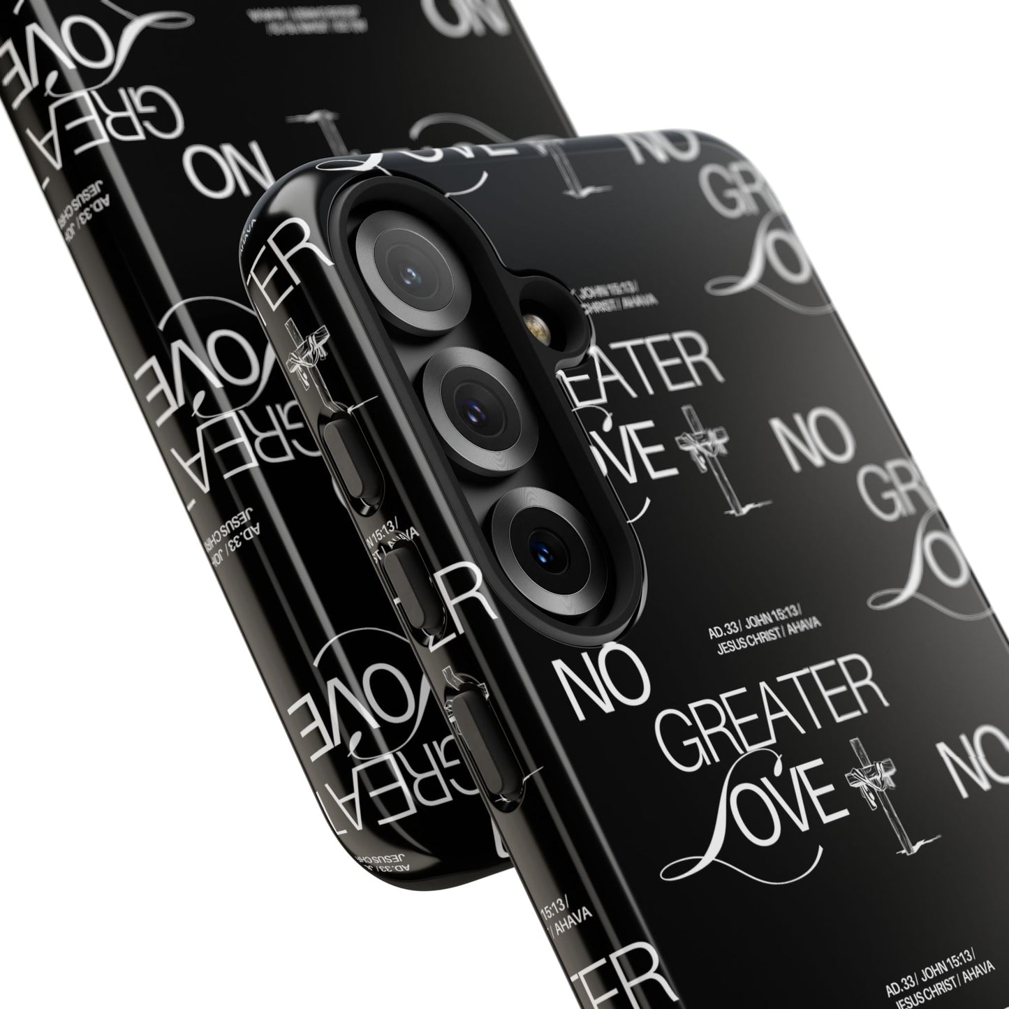 No Greater Love Phone Case Black | John 15:13 Bible Verse Case | Sleek Christian Gift for Men | Tough Minimalist Scripture Cover