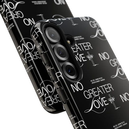 No Greater Love Phone Case Black | John 15:13 Bible Verse Case | Sleek Christian Gift for Men | Tough Minimalist Scripture Cover