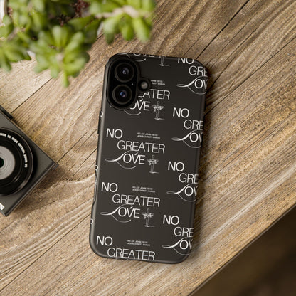 No Greater Love Phone Case Black | John 15:13 Bible Verse Case | Sleek Christian Gift for Men | Tough Minimalist Scripture Cover