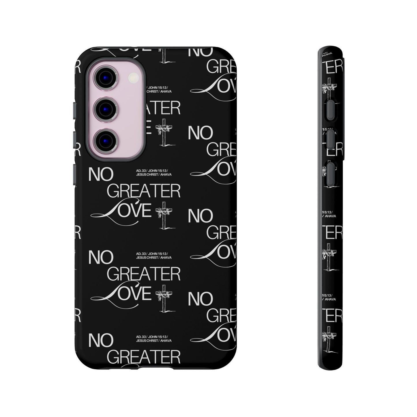 No Greater Love Phone Case Black | John 15:13 Bible Verse Case | Sleek Christian Gift for Men | Tough Minimalist Scripture Cover