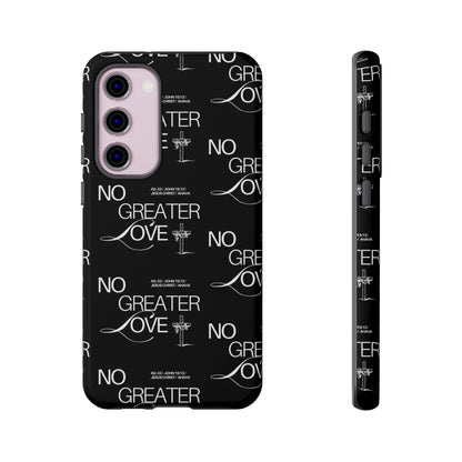No Greater Love Phone Case Black | John 15:13 Bible Verse Case | Sleek Christian Gift for Men | Tough Minimalist Scripture Cover