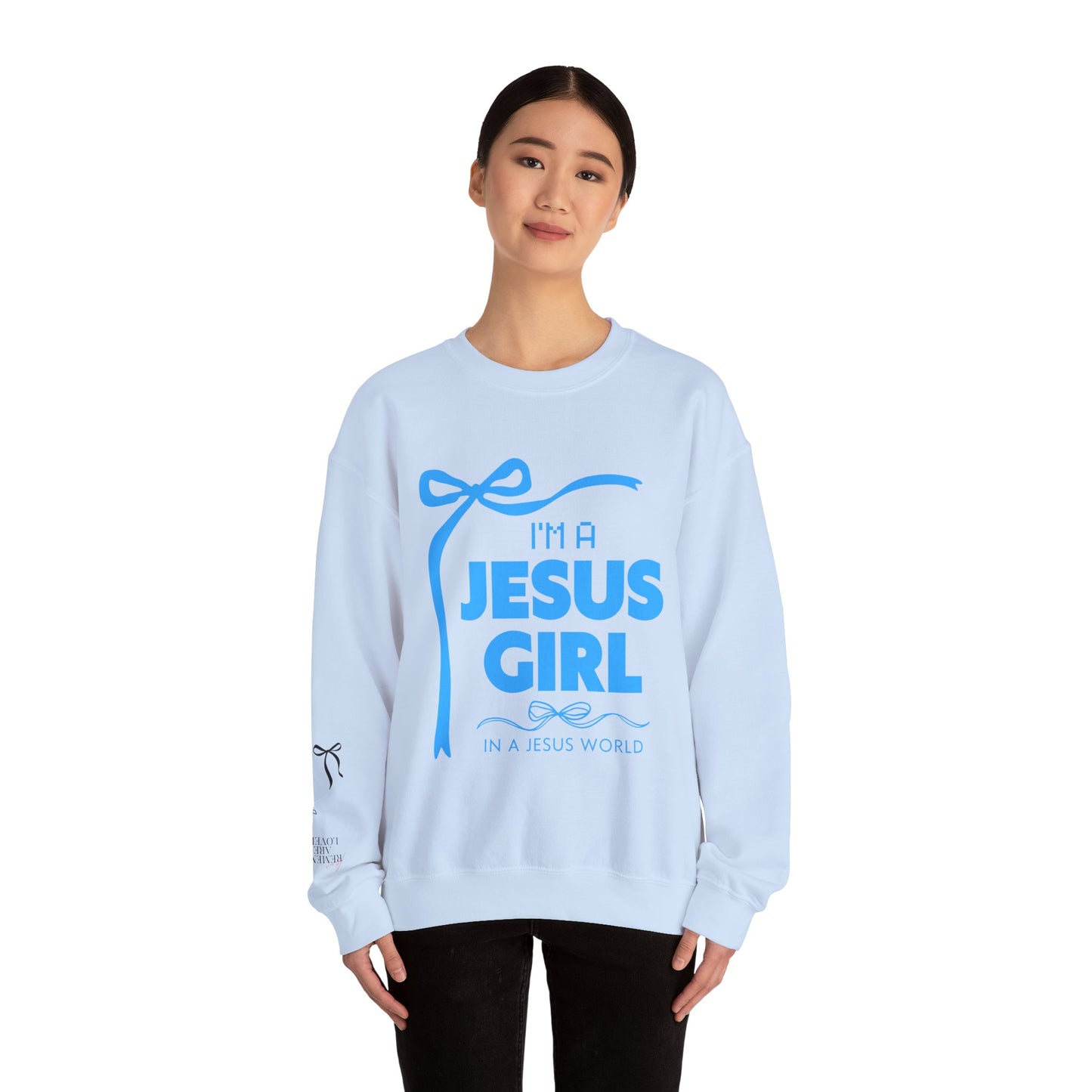 Jesus girl in a Jesus World Sweatshirt