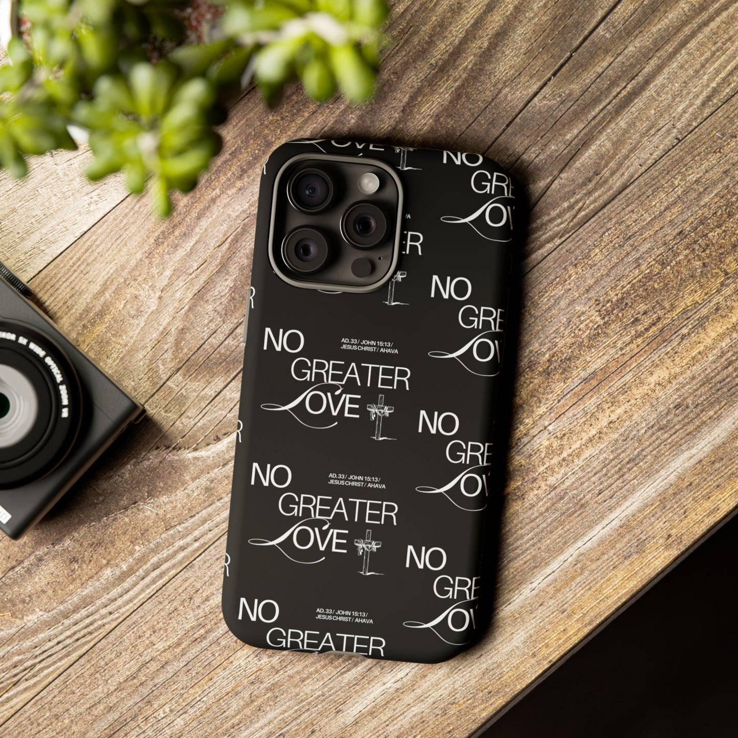 No Greater Love Phone Case Black | John 15:13 Bible Verse Case | Sleek Christian Gift for Men | Tough Minimalist Scripture Cover