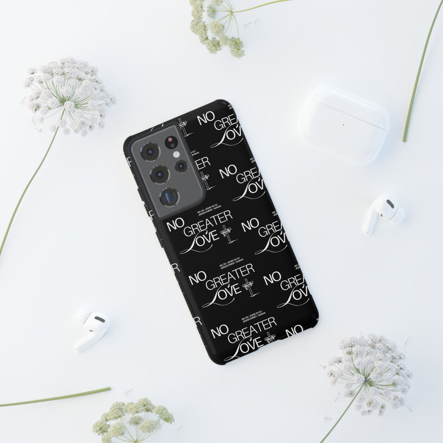 No Greater Love Phone Case Black | John 15:13 Bible Verse Case | Sleek Christian Gift for Men | Tough Minimalist Scripture Cover