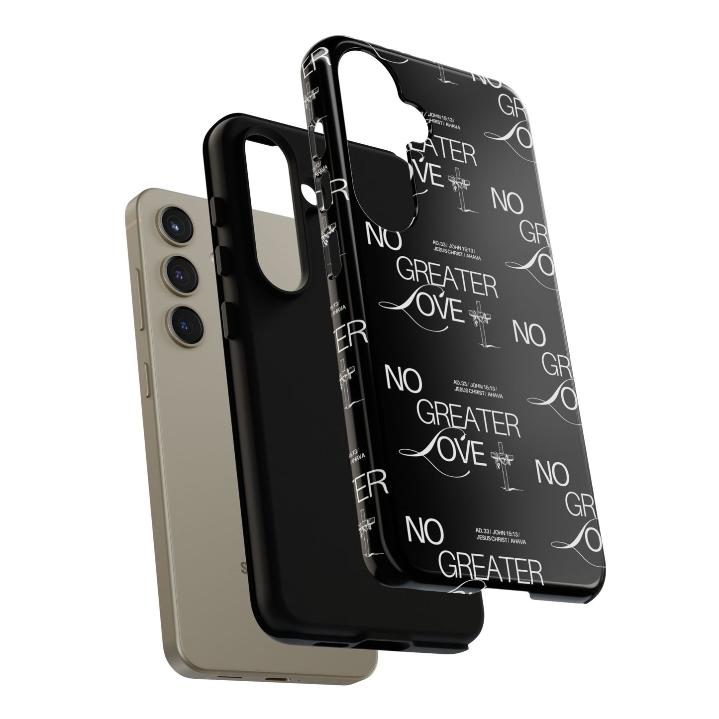 No Greater Love Phone Case Black | John 15:13 Bible Verse Case | Sleek Christian Gift for Men | Tough Minimalist Scripture Cover