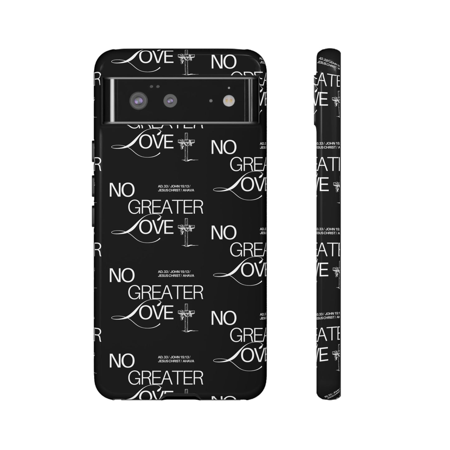 No Greater Love Phone Case Black | John 15:13 Bible Verse Case | Sleek Christian Gift for Men | Tough Minimalist Scripture Cover