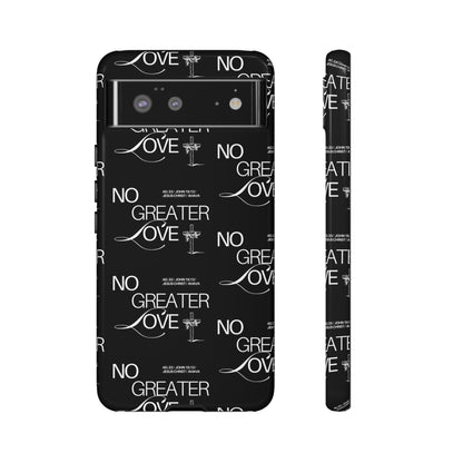 No Greater Love Phone Case Black | John 15:13 Bible Verse Case | Sleek Christian Gift for Men | Tough Minimalist Scripture Cover