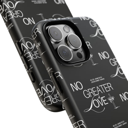 No Greater Love Phone Case Black | John 15:13 Bible Verse Case | Sleek Christian Gift for Men | Tough Minimalist Scripture Cover
