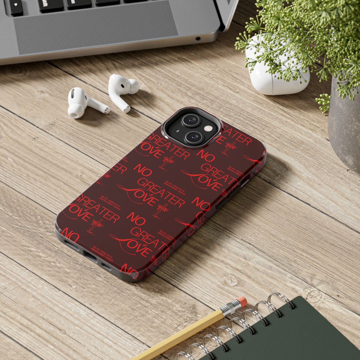 No Greater Love Phone Case Red | John 15:13 Scripture Case | Bold Christian Gift for Men & Women | Tough Protective Case