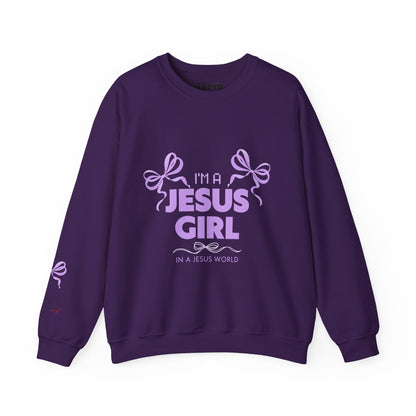 Jesus girl in a Jesus World Sweatshirt