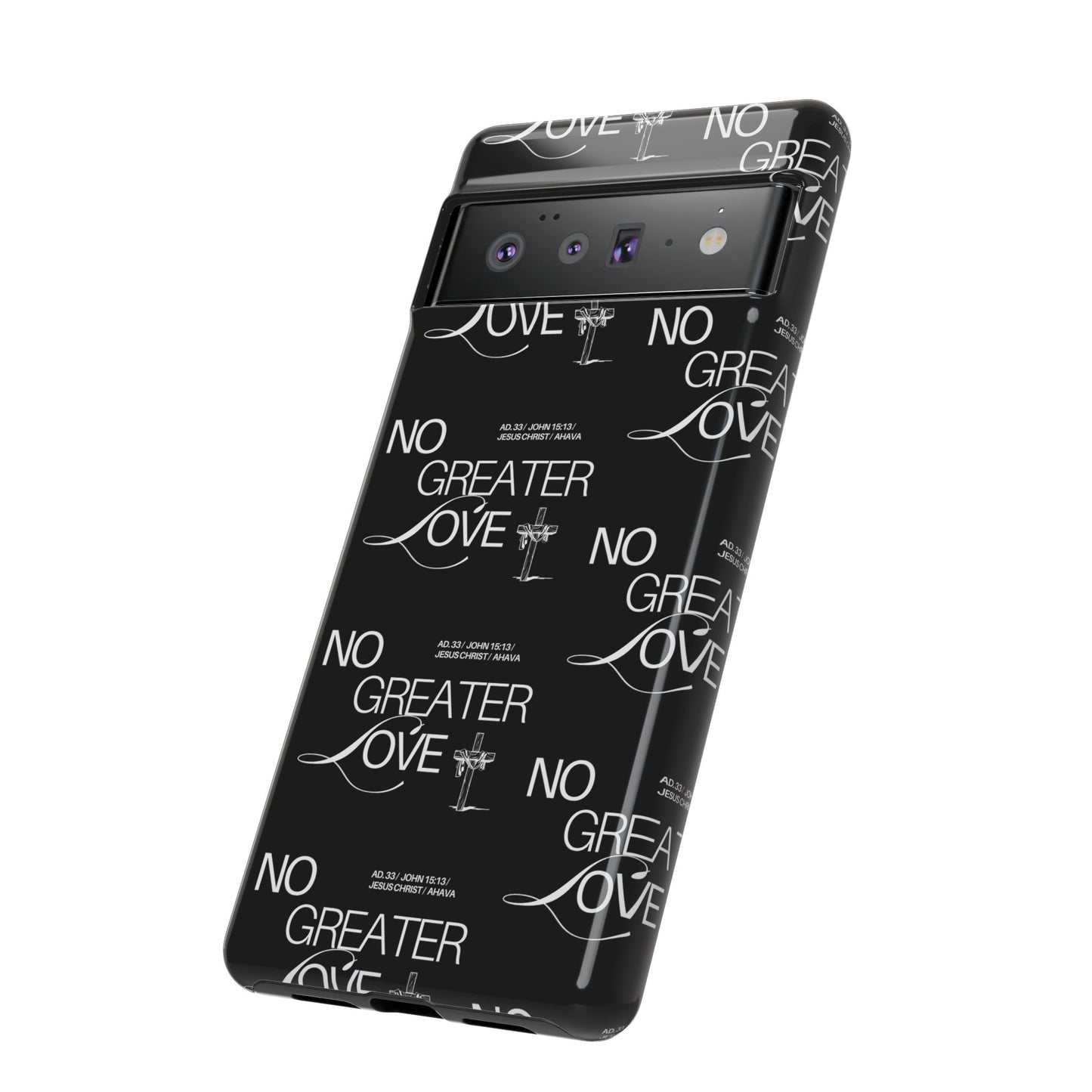 No Greater Love Phone Case Black | John 15:13 Bible Verse Case | Sleek Christian Gift for Men | Tough Minimalist Scripture Cover
