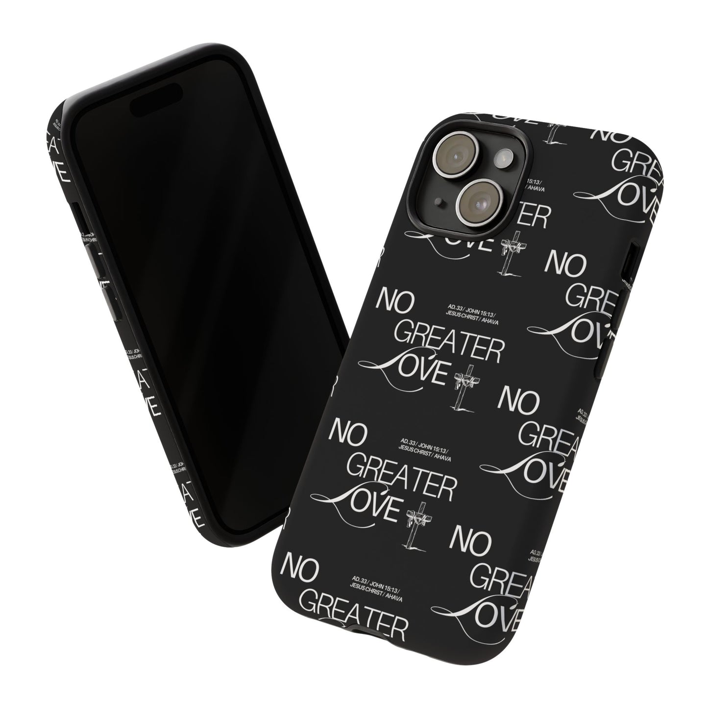 No Greater Love Phone Case Black | John 15:13 Bible Verse Case | Sleek Christian Gift for Men | Tough Minimalist Scripture Cover