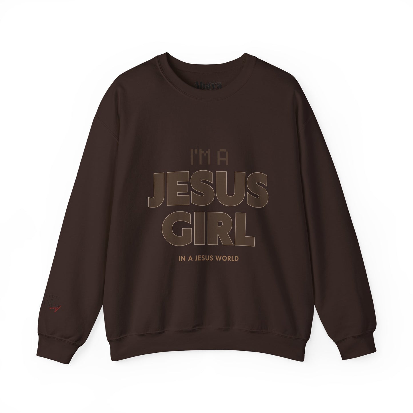 Jesus girl in a Jesus World Sweatshirt