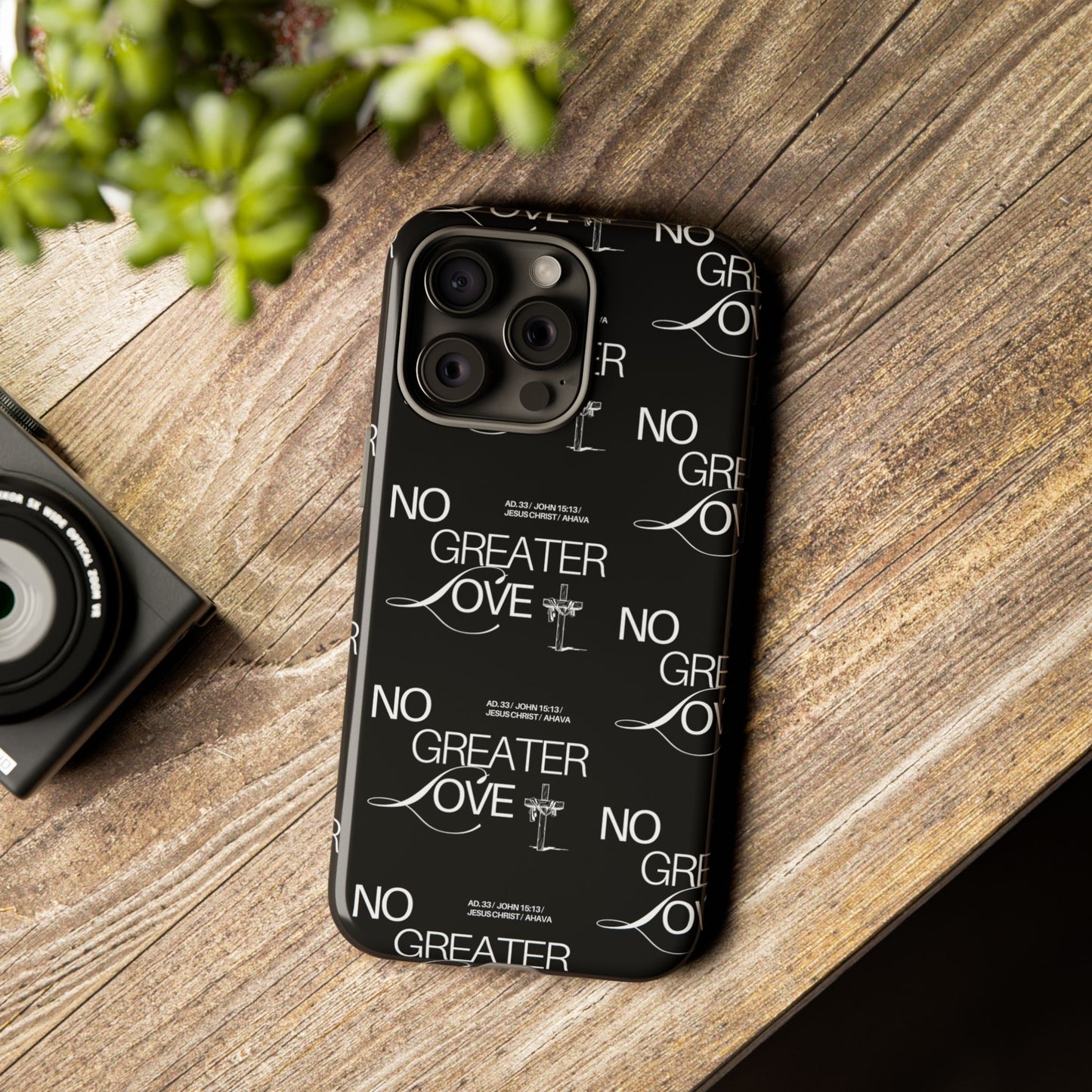 No Greater Love Phone Case Black | John 15:13 Bible Verse Case | Sleek Christian Gift for Men | Tough Minimalist Scripture Cover