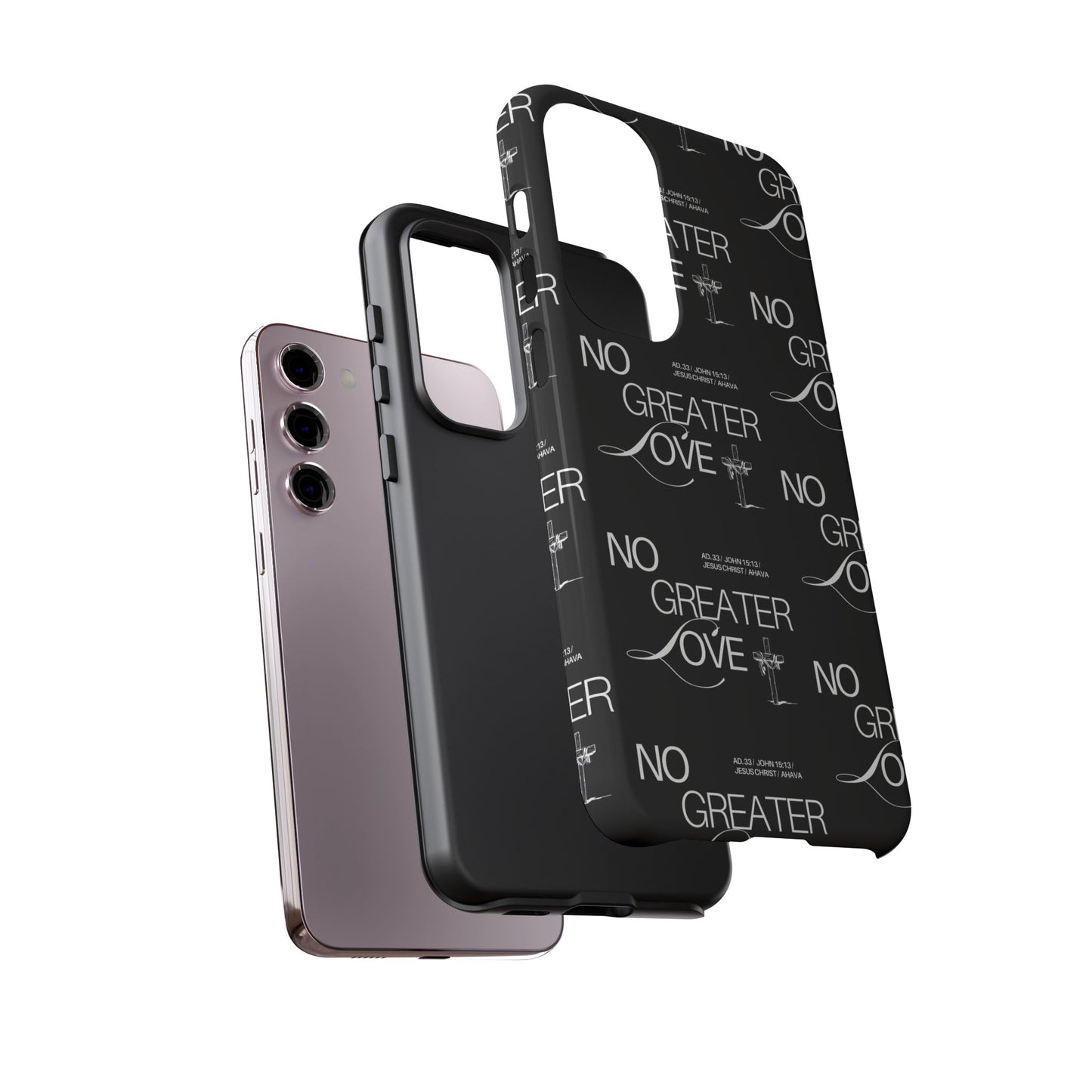 No Greater Love Phone Case Black | John 15:13 Bible Verse Case | Sleek Christian Gift for Men | Tough Minimalist Scripture Cover
