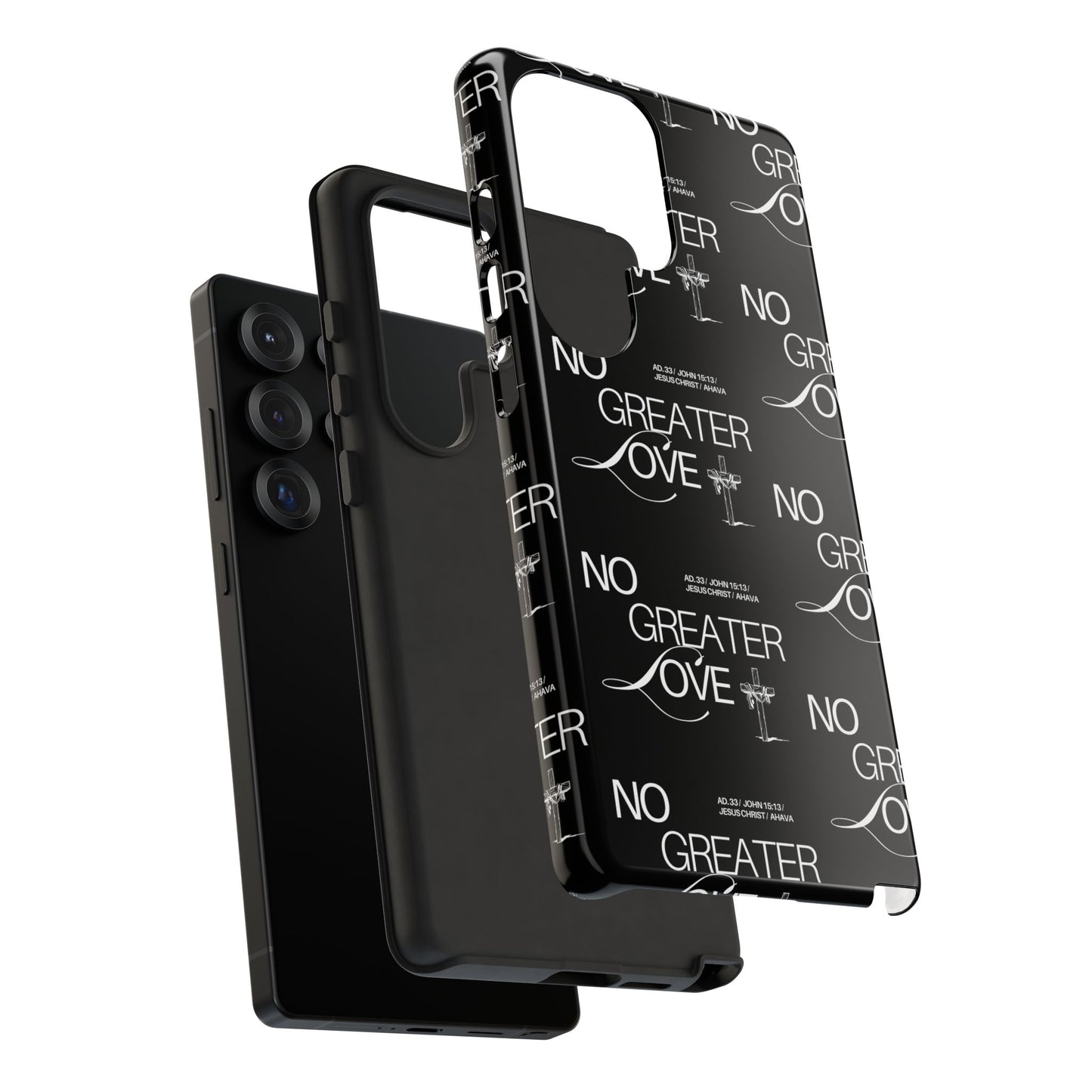 No Greater Love Phone Case Black | John 15:13 Bible Verse Case | Sleek Christian Gift for Men | Tough Minimalist Scripture Cover