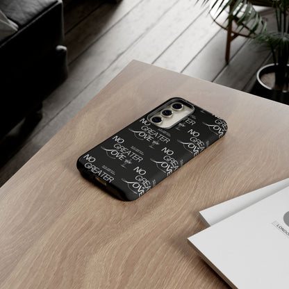 No Greater Love Phone Case Black | John 15:13 Bible Verse Case | Sleek Christian Gift for Men | Tough Minimalist Scripture Cover