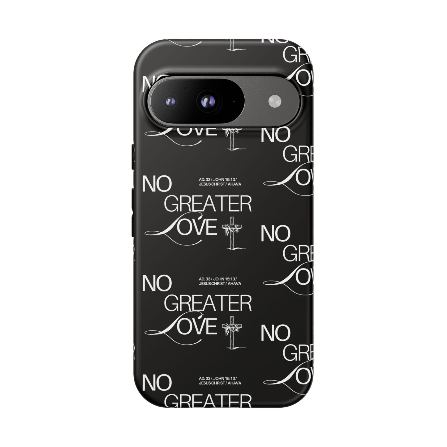 No Greater Love Phone Case Black | John 15:13 Bible Verse Case | Sleek Christian Gift for Men | Tough Minimalist Scripture Cover