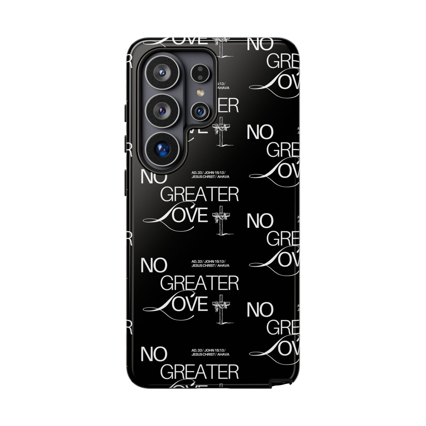 No Greater Love Phone Case Black | John 15:13 Bible Verse Case | Sleek Christian Gift for Men | Tough Minimalist Scripture Cover