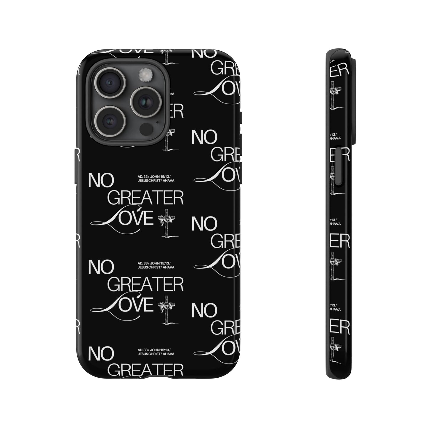No Greater Love Phone Case Black | John 15:13 Bible Verse Case | Sleek Christian Gift for Men | Tough Minimalist Scripture Cover