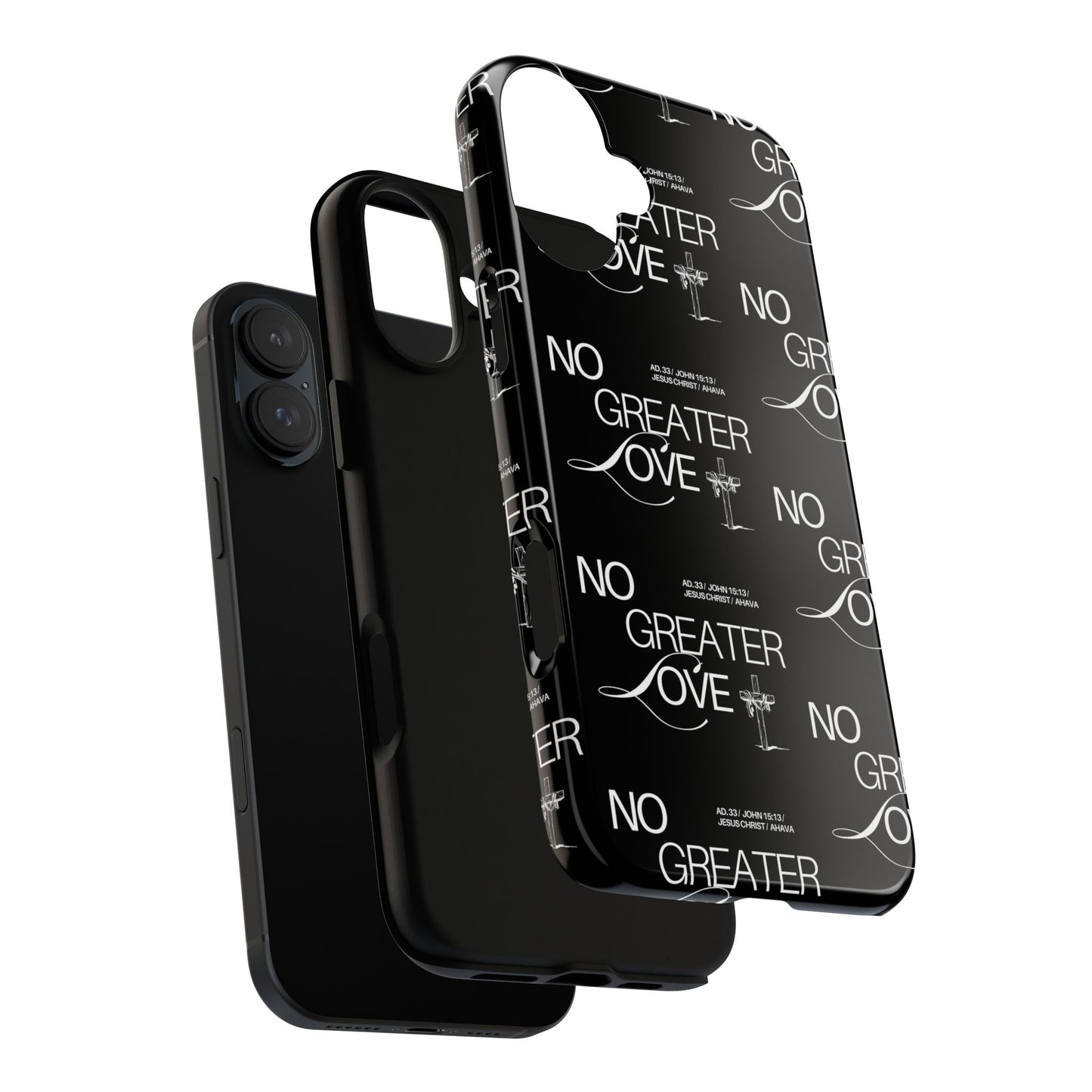No Greater Love Phone Case Black | John 15:13 Bible Verse Case | Sleek Christian Gift for Men | Tough Minimalist Scripture Cover