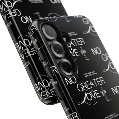 No Greater Love Phone Case Black | John 15:13 Bible Verse Case | Sleek Christian Gift for Men | Tough Minimalist Scripture Cover