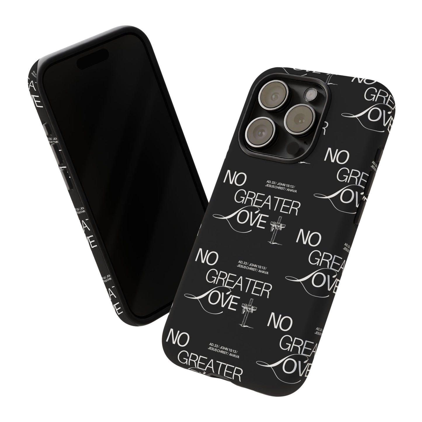 No Greater Love Phone Case Black | John 15:13 Bible Verse Case | Sleek Christian Gift for Men | Tough Minimalist Scripture Cover