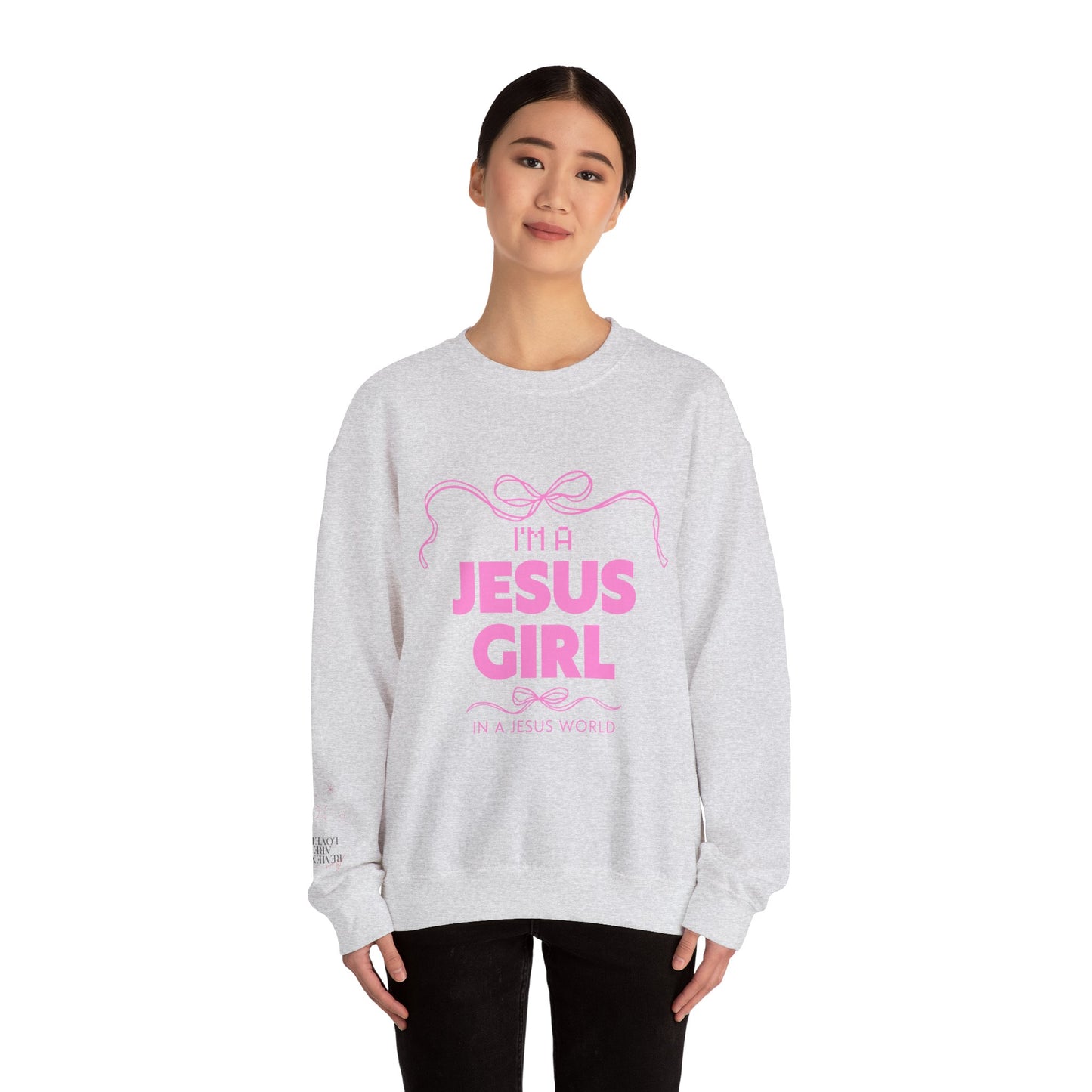 Jesus girl in a Jesus World Sweatshirt