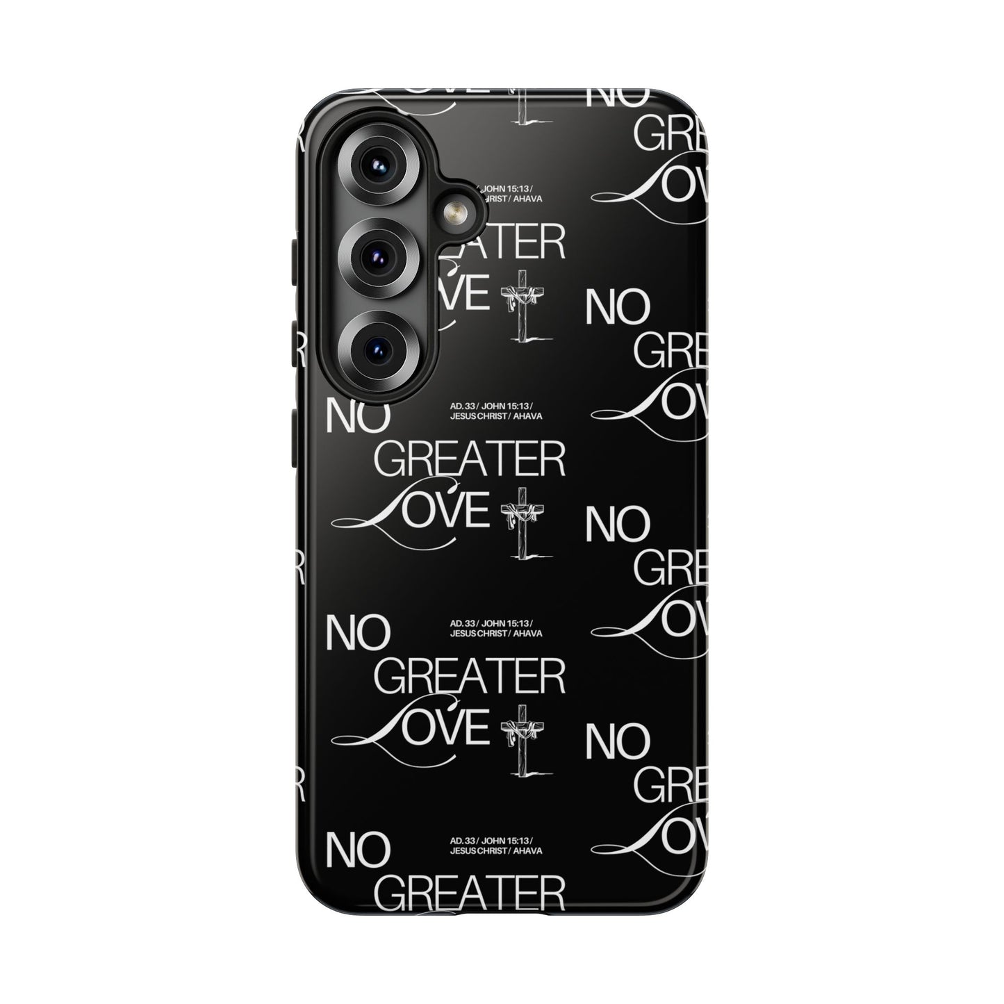 No Greater Love Phone Case Black | John 15:13 Bible Verse Case | Sleek Christian Gift for Men | Tough Minimalist Scripture Cover