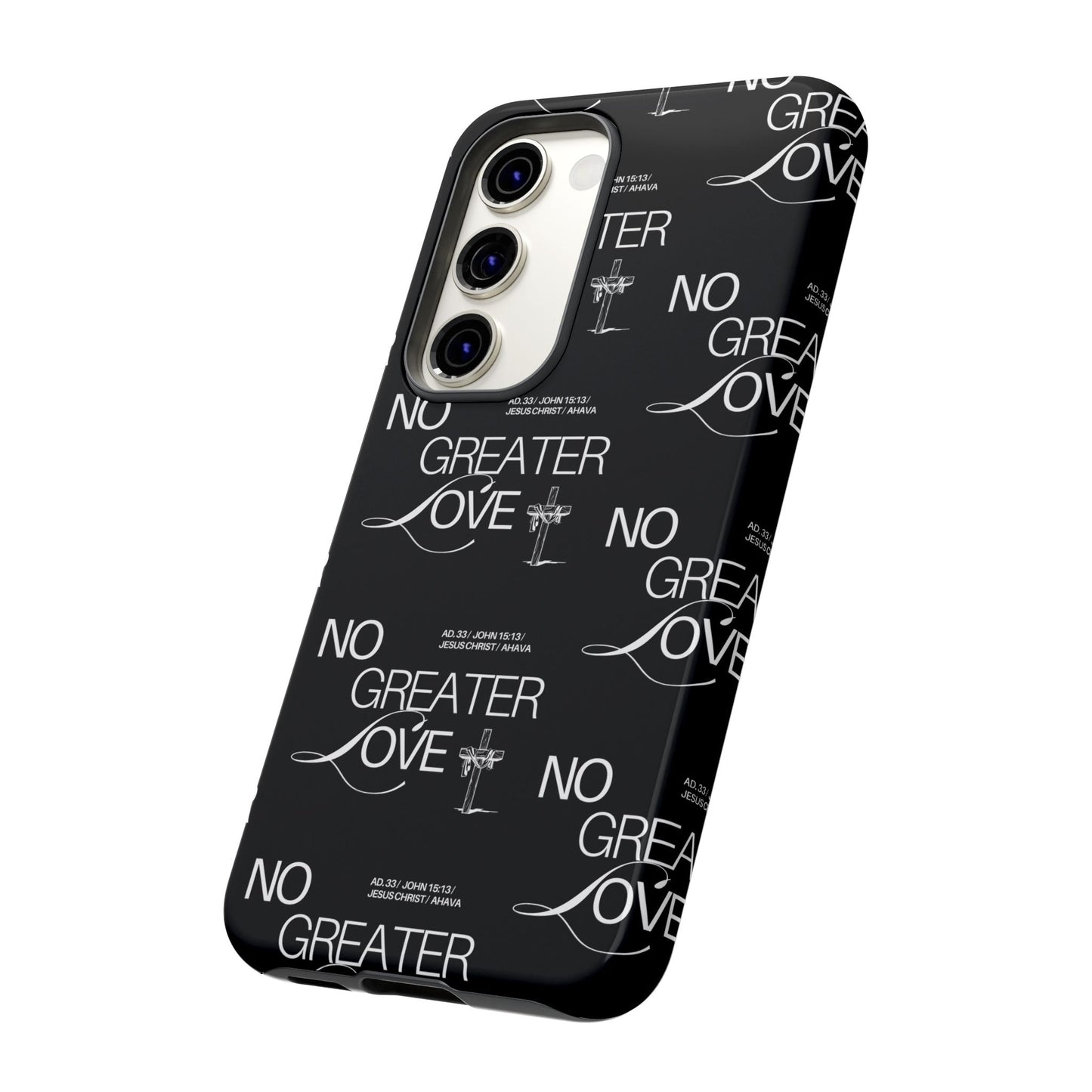 No Greater Love Phone Case Black | John 15:13 Bible Verse Case | Sleek Christian Gift for Men | Tough Minimalist Scripture Cover