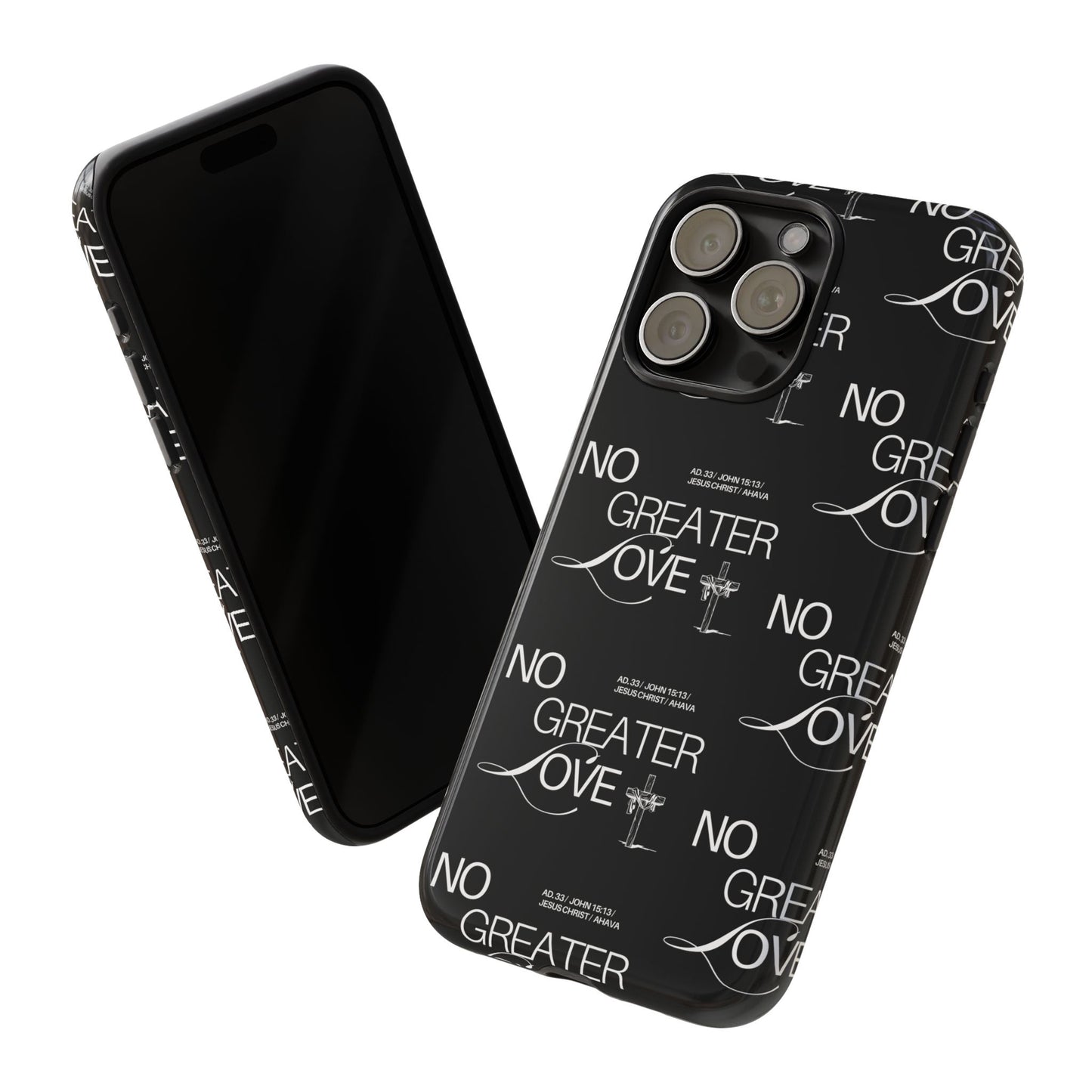 No Greater Love Phone Case Black | John 15:13 Bible Verse Case | Sleek Christian Gift for Men | Tough Minimalist Scripture Cover