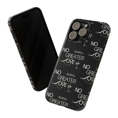 No Greater Love Phone Case Black | John 15:13 Bible Verse Case | Sleek Christian Gift for Men | Tough Minimalist Scripture Cover