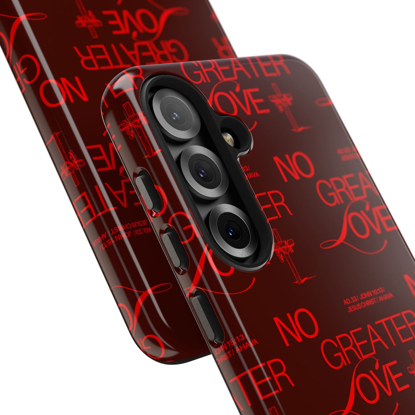 No Greater Love Phone Case Red | John 15:13 Scripture Case | Bold Christian Gift for Men & Women | Tough Protective Case