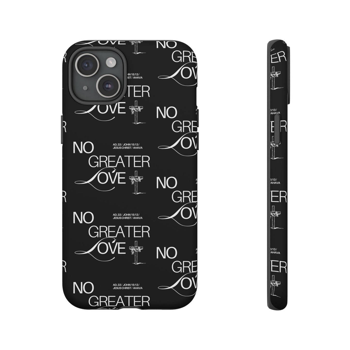 No Greater Love Phone Case Black | John 15:13 Bible Verse Case | Sleek Christian Gift for Men | Tough Minimalist Scripture Cover