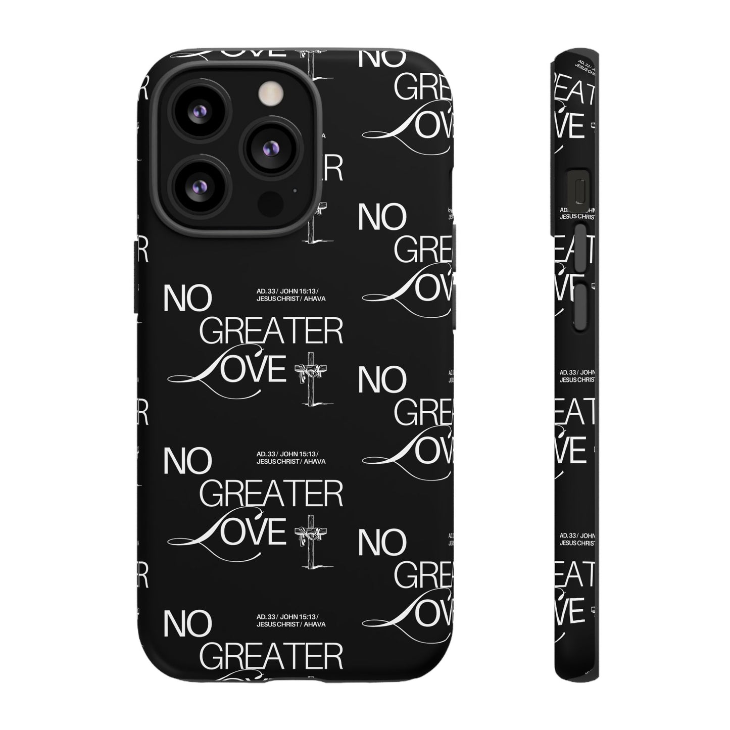 No Greater Love Phone Case Black | John 15:13 Bible Verse Case | Sleek Christian Gift for Men | Tough Minimalist Scripture Cover