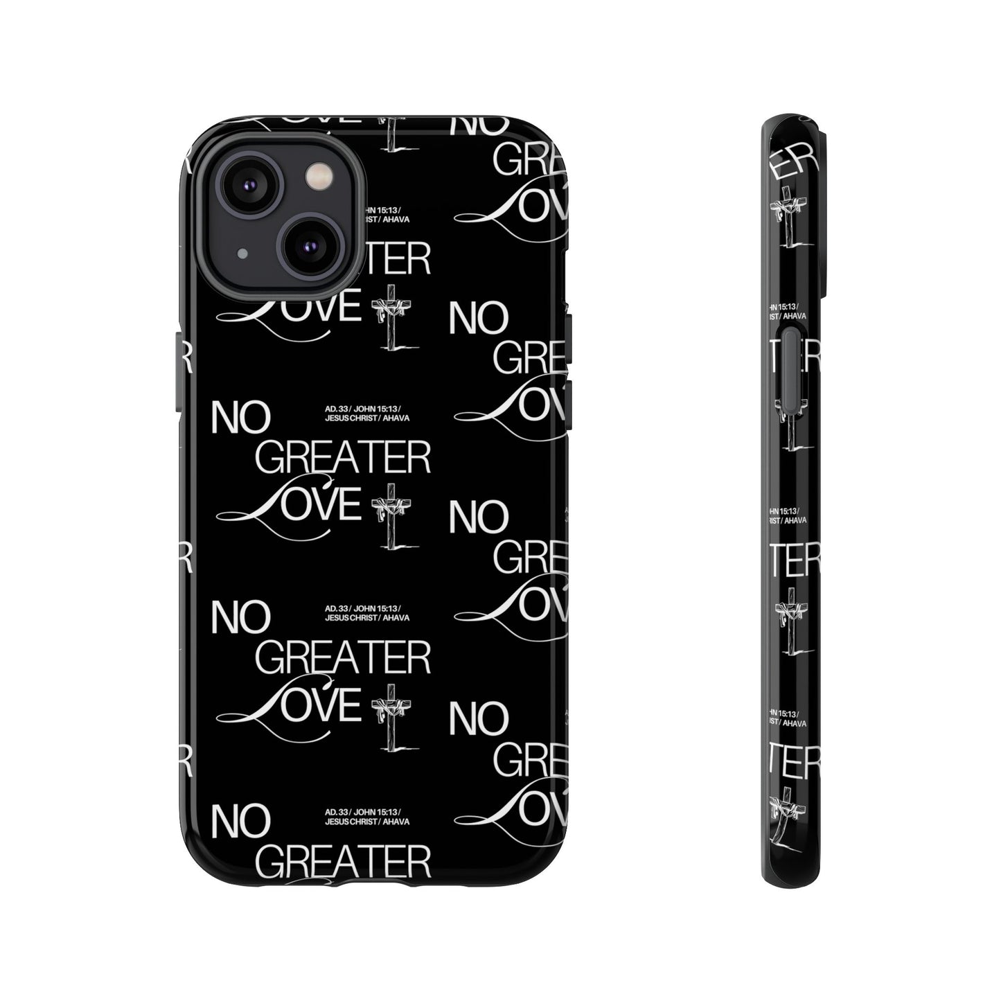 No Greater Love Phone Case Black | John 15:13 Bible Verse Case | Sleek Christian Gift for Men | Tough Minimalist Scripture Cover