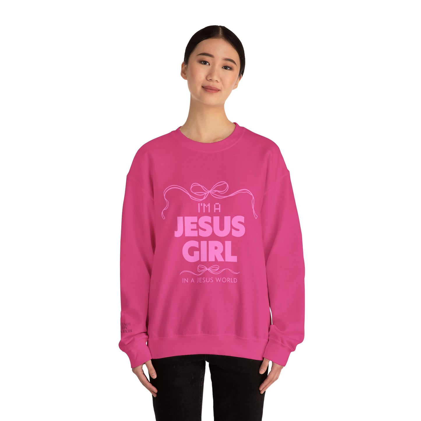 Jesus girl in a Jesus World Sweatshirt