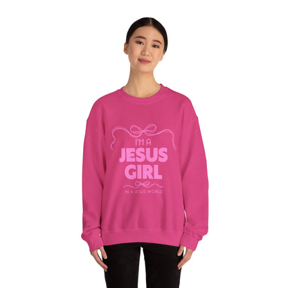 Jesus girl in a Jesus World Sweatshirt