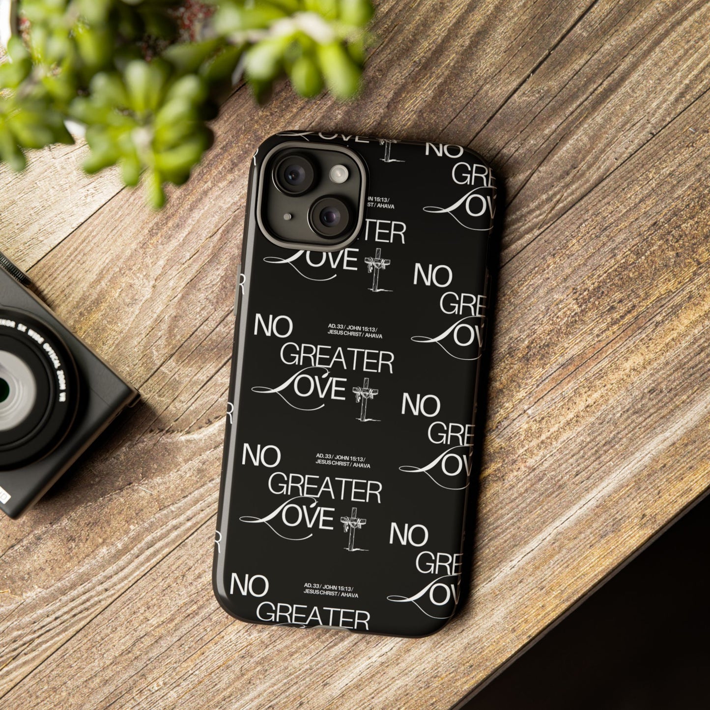 No Greater Love Phone Case Black | John 15:13 Bible Verse Case | Sleek Christian Gift for Men | Tough Minimalist Scripture Cover