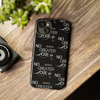 No Greater Love Phone Case Black | John 15:13 Bible Verse Case | Sleek Christian Gift for Men | Tough Minimalist Scripture Cover
