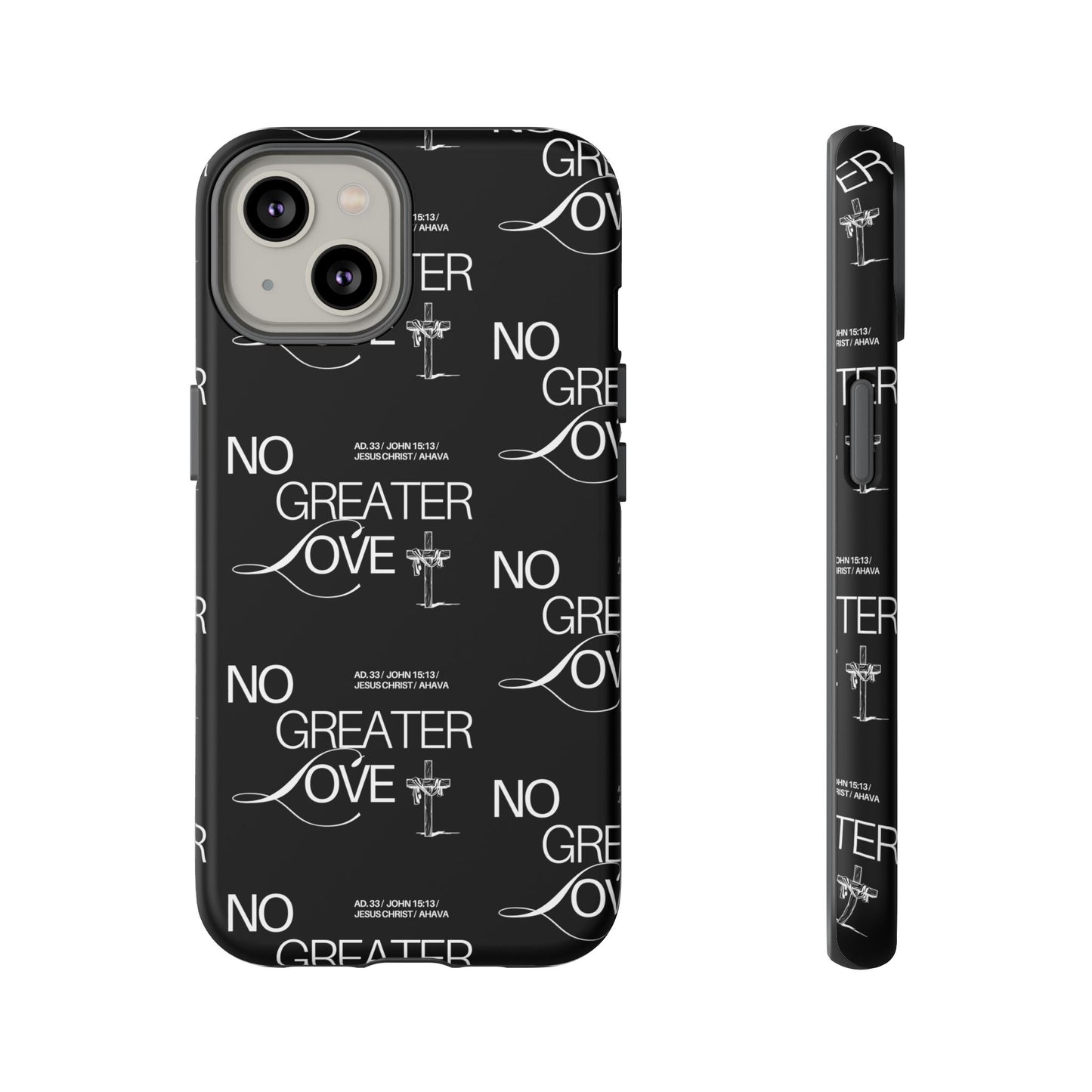 No Greater Love Phone Case Black | John 15:13 Bible Verse Case | Sleek Christian Gift for Men | Tough Minimalist Scripture Cover