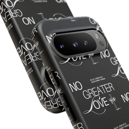 No Greater Love Phone Case Black | John 15:13 Bible Verse Case | Sleek Christian Gift for Men | Tough Minimalist Scripture Cover