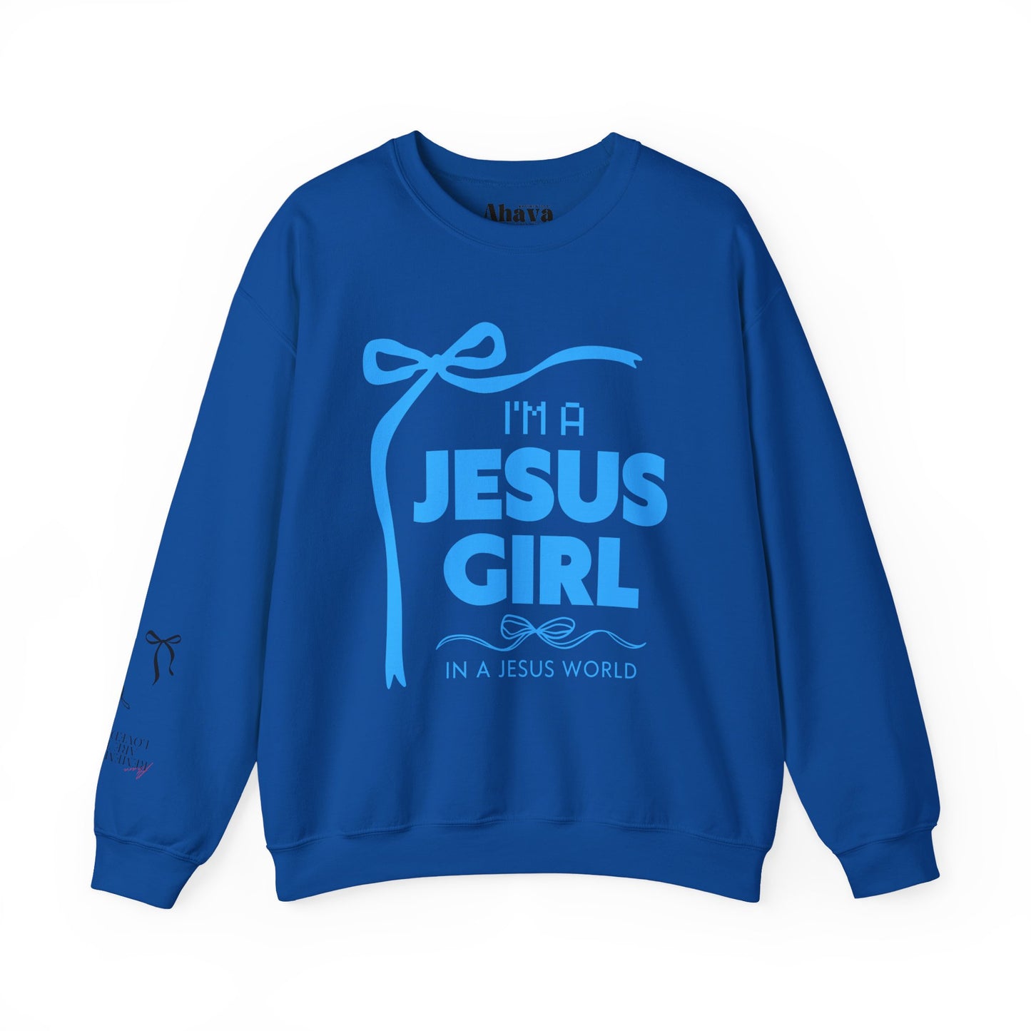 Jesus girl in a Jesus World Sweatshirt